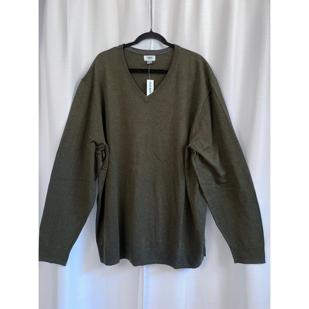 Old Navy Men's V Neck Long‎ Sleeve Sweater Olive Green Soft Cotton Blend XXL